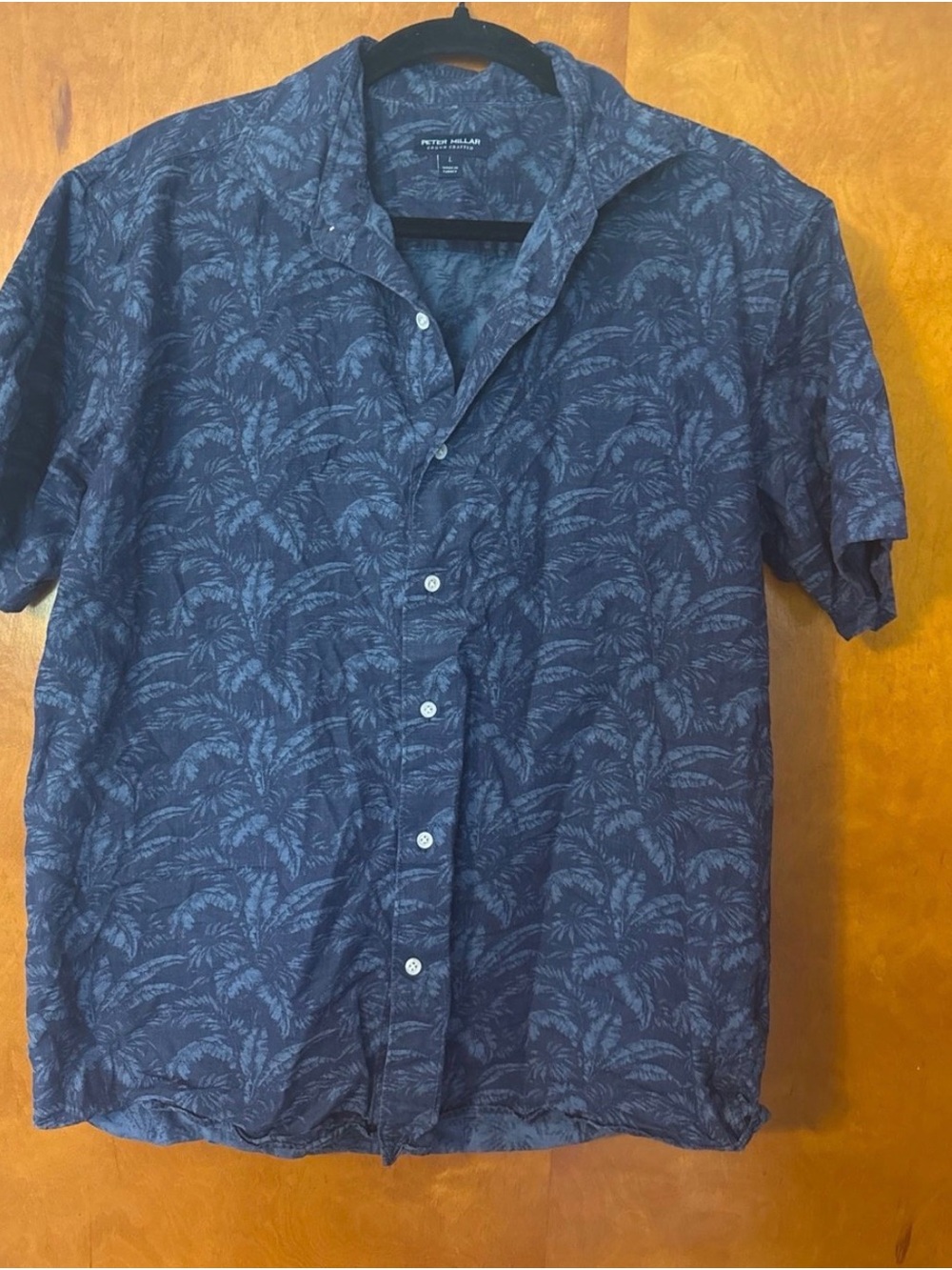 Peter Millar Navy Palm-Print Short Sleeve Shirt
